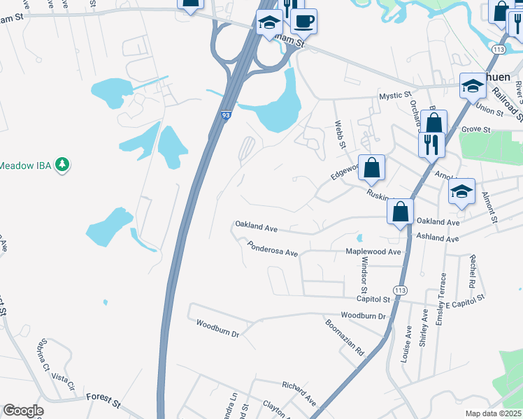 map of restaurants, bars, coffee shops, grocery stores, and more near 174 Edgewood Avenue in Methuen
