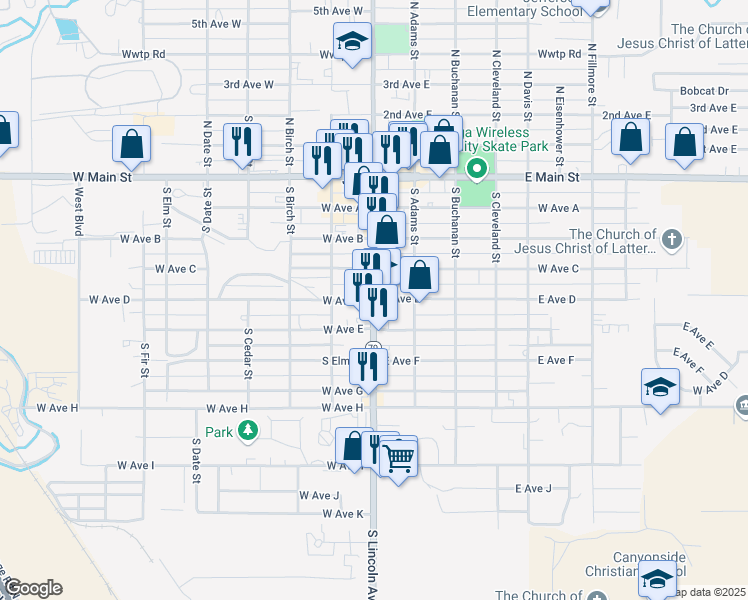 map of restaurants, bars, coffee shops, grocery stores, and more near 500 South Lincoln Avenue in Jerome