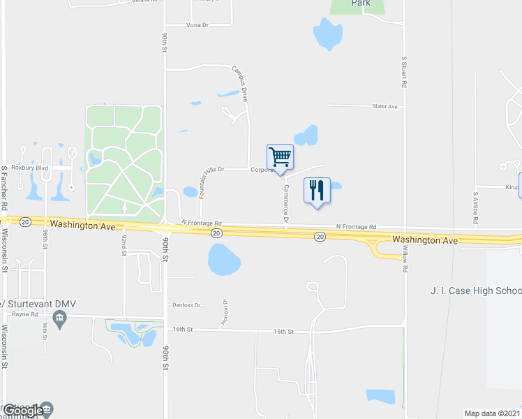 map of restaurants, bars, coffee shops, grocery stores, and more near 8400 Washington Avenue in Racine