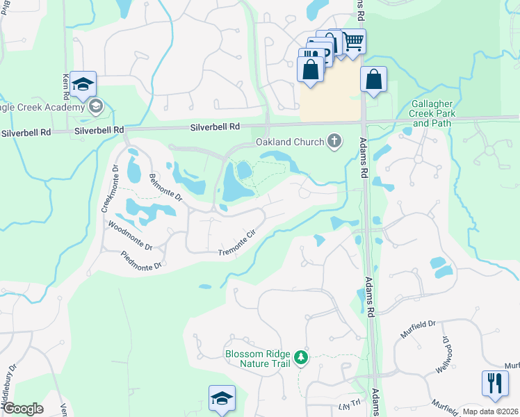 map of restaurants, bars, coffee shops, grocery stores, and more near 3402 Tremonte Circle in Oakland charter Township