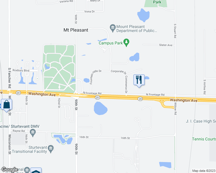 map of restaurants, bars, coffee shops, grocery stores, and more near 8400 Washington Avenue in Mount Pleasant