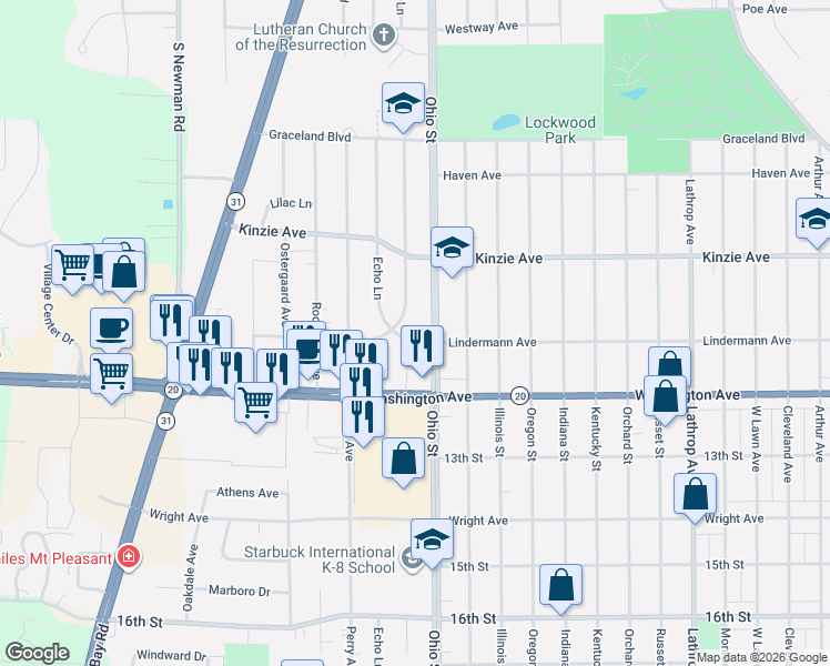map of restaurants, bars, coffee shops, grocery stores, and more near 1101 Crab Tree Circle in Racine