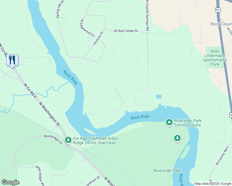 map of restaurants, bars, coffee shops, grocery stores, and more near 3031 North Whitetail Lane in Janesville