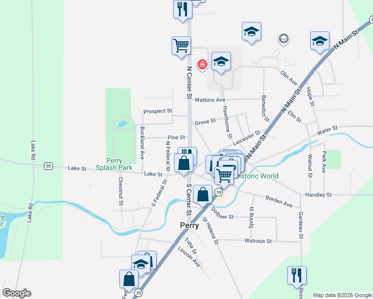 map of restaurants, bars, coffee shops, grocery stores, and more near 5 Cherry Street in Perry