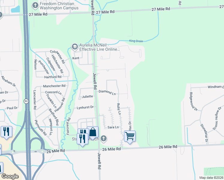 map of restaurants, bars, coffee shops, grocery stores, and more near 11866 Diamond Lane in Washington