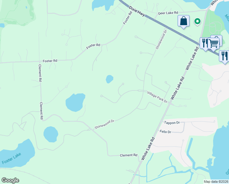 map of restaurants, bars, coffee shops, grocery stores, and more near 7524 Maple Ridge Drive in Clarkston