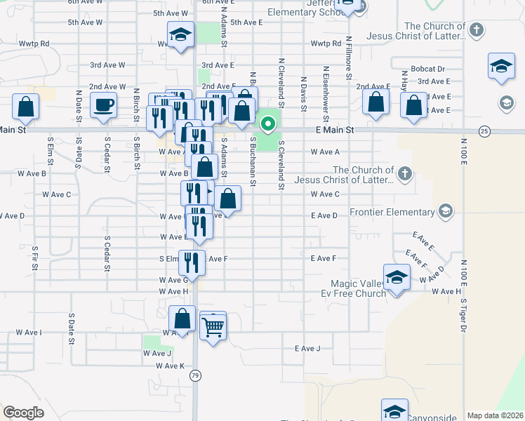 map of restaurants, bars, coffee shops, grocery stores, and more near 309 East Avenue D in Jerome