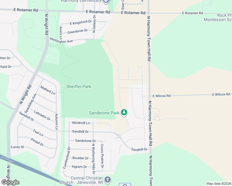 map of restaurants, bars, coffee shops, grocery stores, and more near 3099 North Harmony Town Hall Road in Janesville