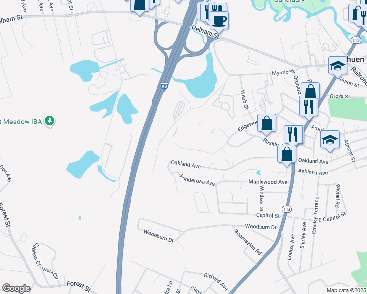 map of restaurants, bars, coffee shops, grocery stores, and more near 174 Edgewood Avenue in Methuen