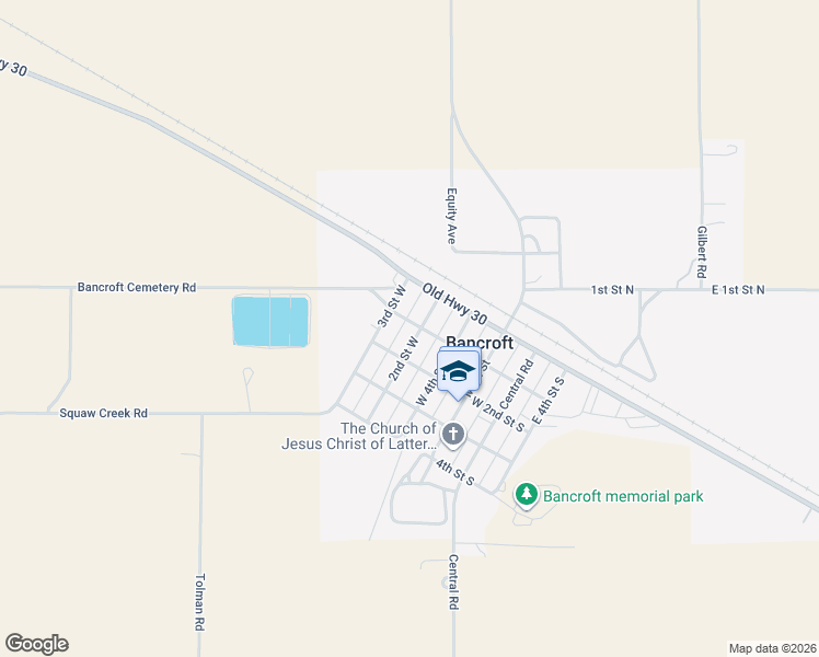 map of restaurants, bars, coffee shops, grocery stores, and more near 145 South 2 West in Bancroft