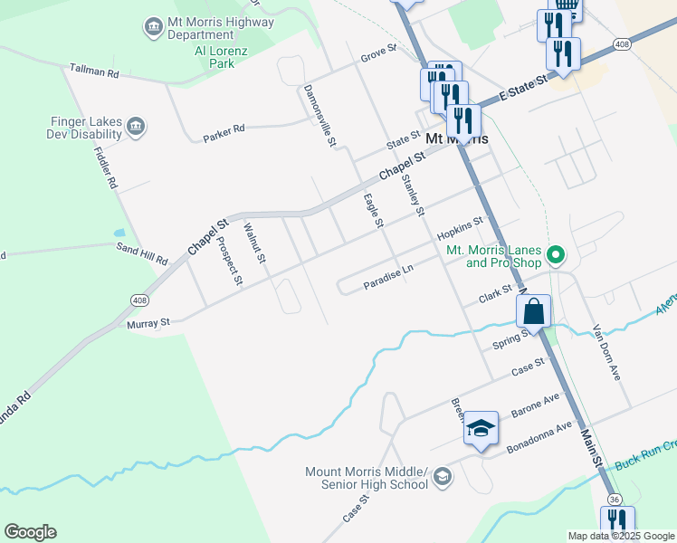 map of restaurants, bars, coffee shops, grocery stores, and more near 7 Glen Morris Avenue in Mount Morris