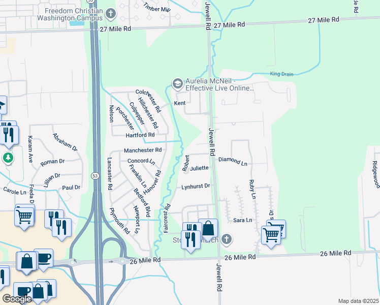 map of restaurants, bars, coffee shops, grocery stores, and more near 57399 Robert in Washington