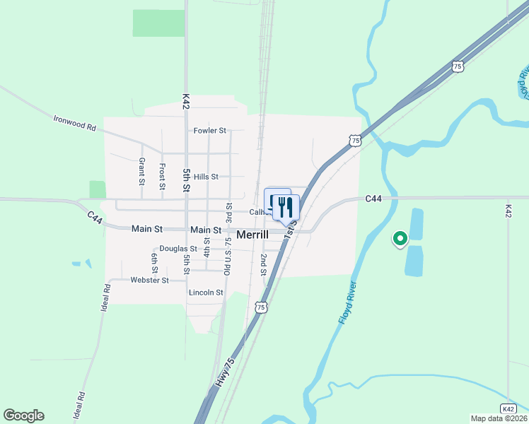 map of restaurants, bars, coffee shops, grocery stores, and more near 500 2nd Street in Merrill