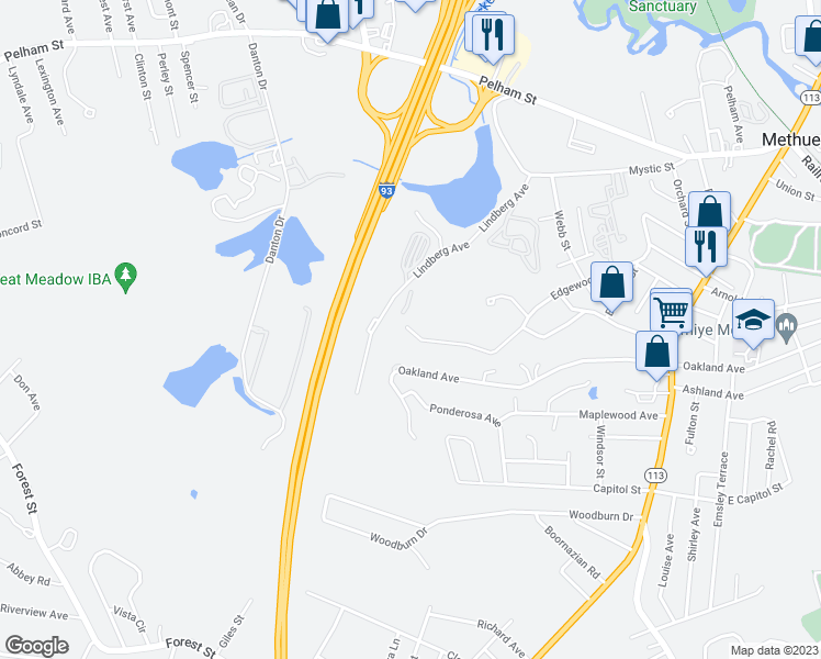 map of restaurants, bars, coffee shops, grocery stores, and more near 203 Edgewood Avenue in Methuen