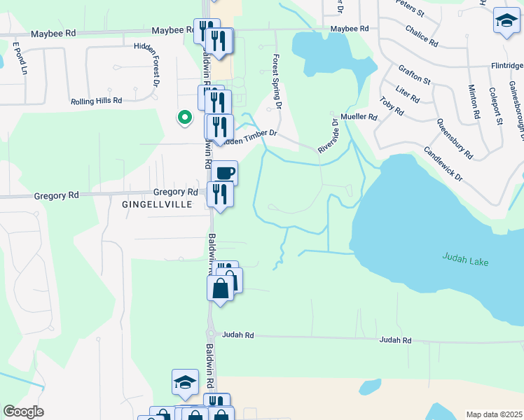 map of restaurants, bars, coffee shops, grocery stores, and more near 2975 Hidden Timber Drive in Orion charter Township
