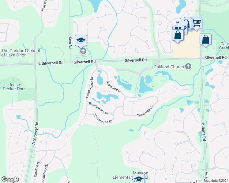 map of restaurants, bars, coffee shops, grocery stores, and more near 5155 Belmonte Drive in Rochester