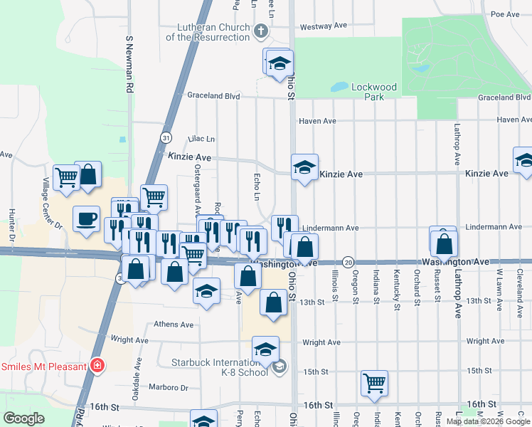 map of restaurants, bars, coffee shops, grocery stores, and more near 1003 Crab Tree Lane in Racine