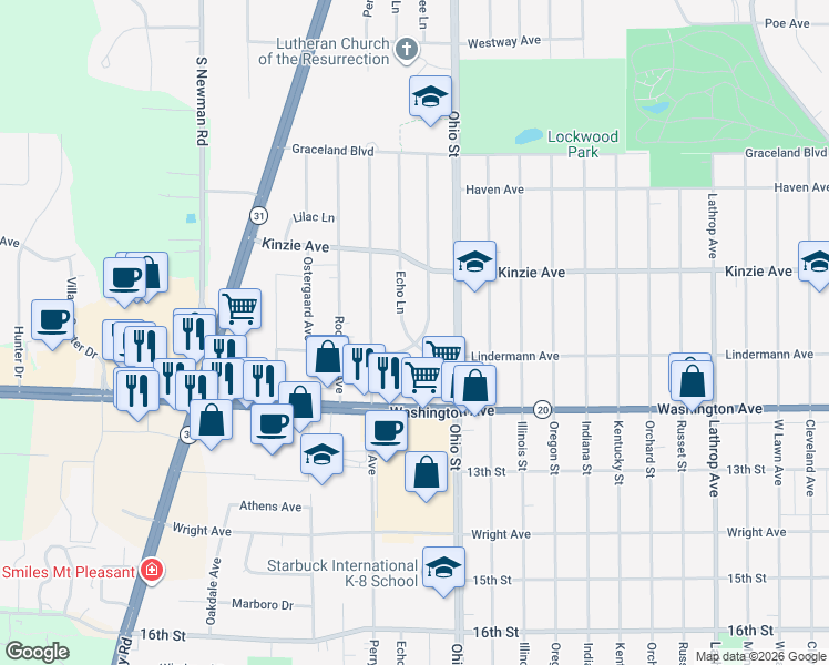 map of restaurants, bars, coffee shops, grocery stores, and more near 1003 Crab Tree Lane in Racine