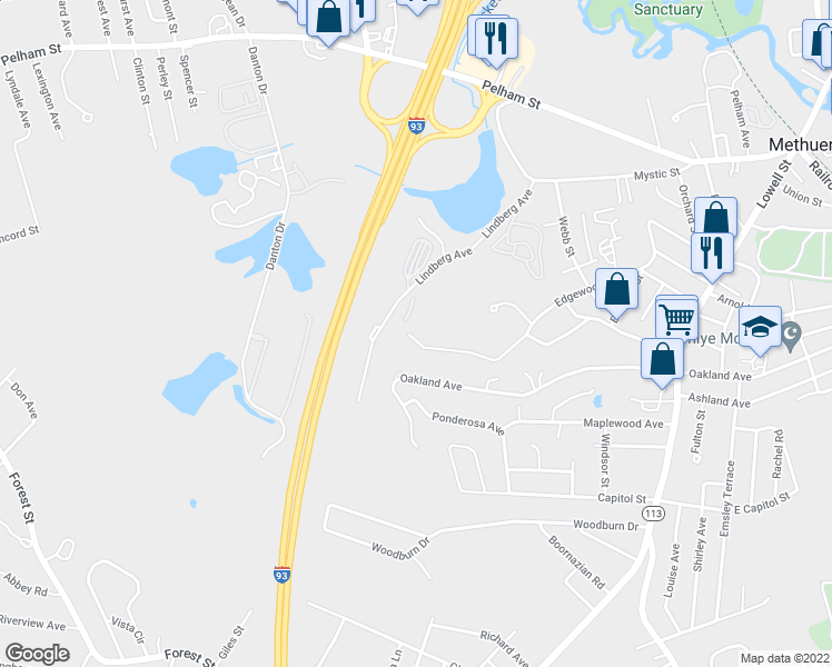 map of restaurants, bars, coffee shops, grocery stores, and more near 209 Edgewood Avenue in Methuen