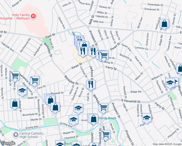 map of restaurants, bars, coffee shops, grocery stores, and more near 348 Jackson Street in Lawrence