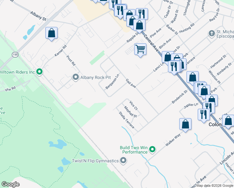 map of restaurants, bars, coffee shops, grocery stores, and more near 110 Rapple Drive in Colonie