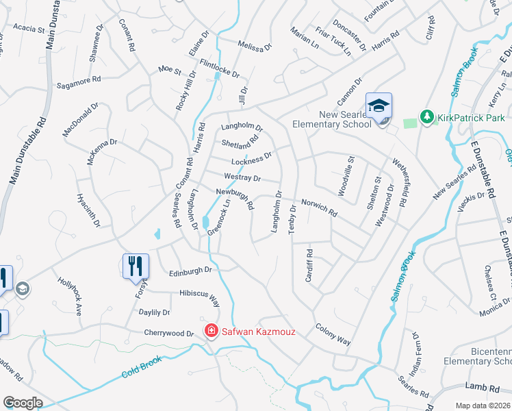 map of restaurants, bars, coffee shops, grocery stores, and more near 22 Newburgh Road in Nashua