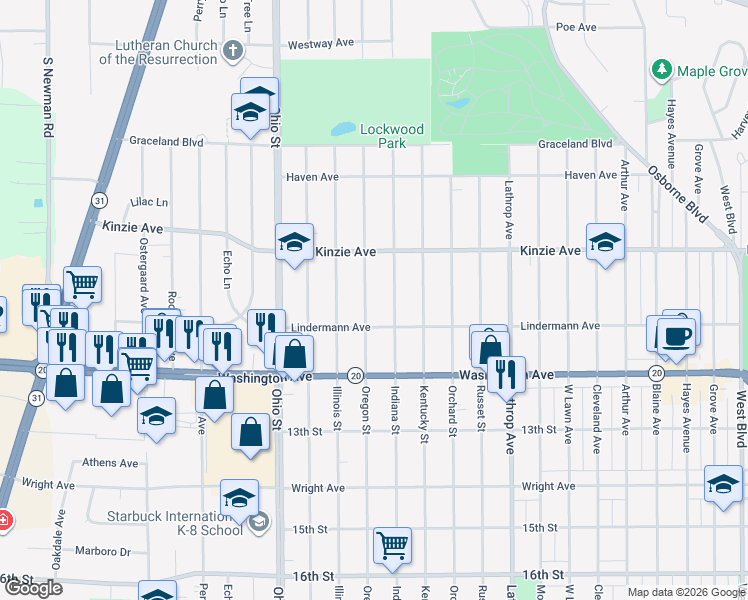 map of restaurants, bars, coffee shops, grocery stores, and more near 932 Oregon Street in Racine