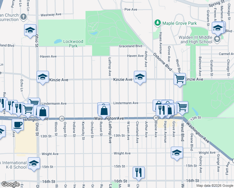 map of restaurants, bars, coffee shops, grocery stores, and more near 936 Monroe Avenue in Racine