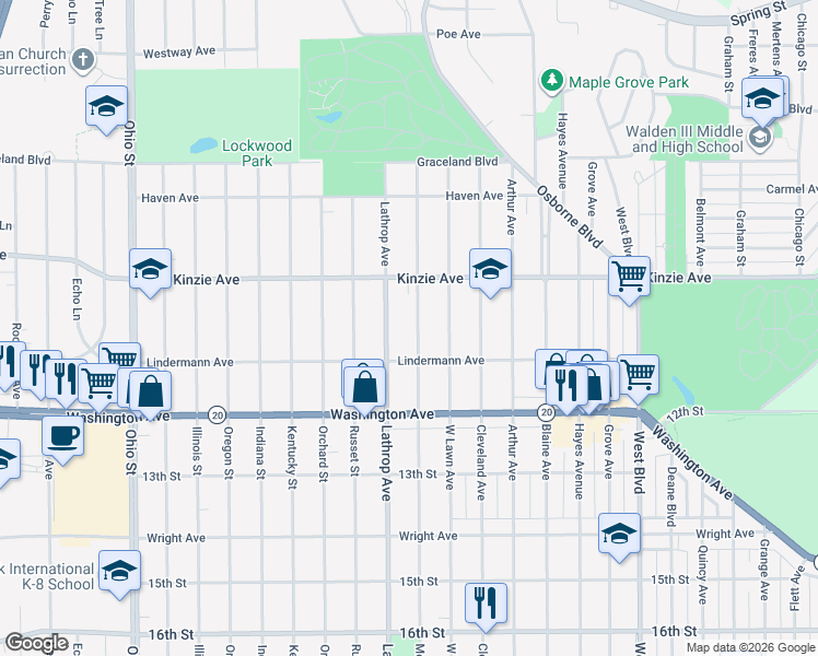 map of restaurants, bars, coffee shops, grocery stores, and more near 936 Monroe Avenue in Racine