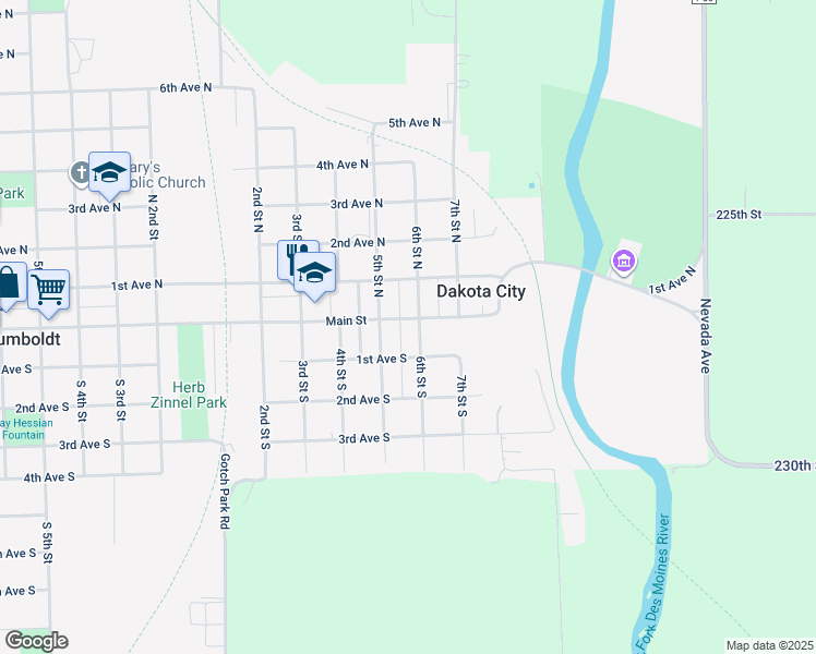 map of restaurants, bars, coffee shops, grocery stores, and more near in Dakota City