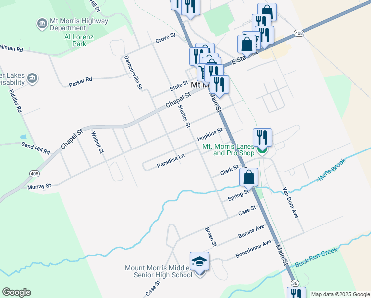 map of restaurants, bars, coffee shops, grocery stores, and more near 37 Hopkins Street in Mount Morris