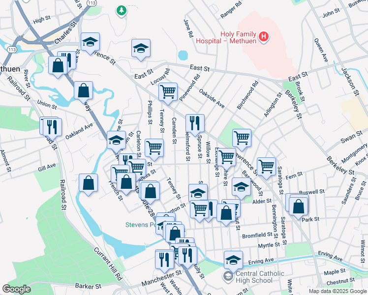 map of restaurants, bars, coffee shops, grocery stores, and more near 11 Ashton Place in Methuen