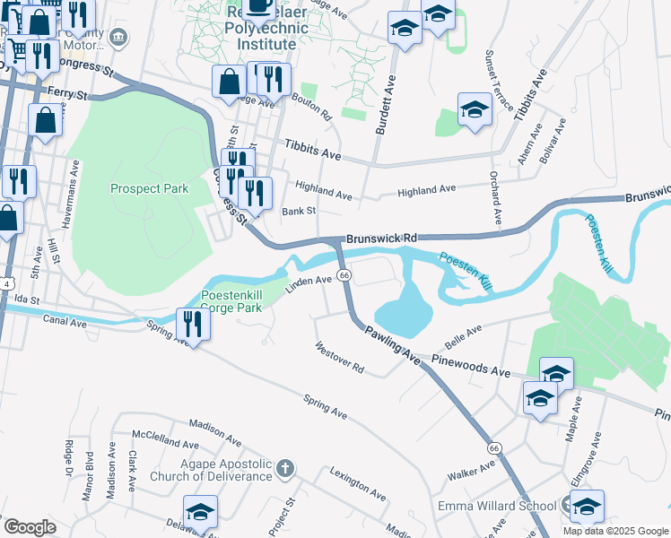 map of restaurants, bars, coffee shops, grocery stores, and more near in Troy