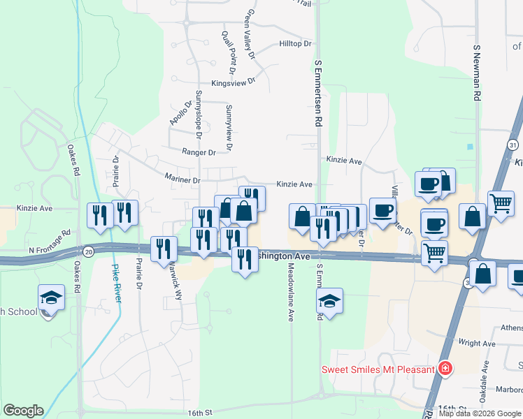 map of restaurants, bars, coffee shops, grocery stores, and more near 944 Langdon Court in Racine