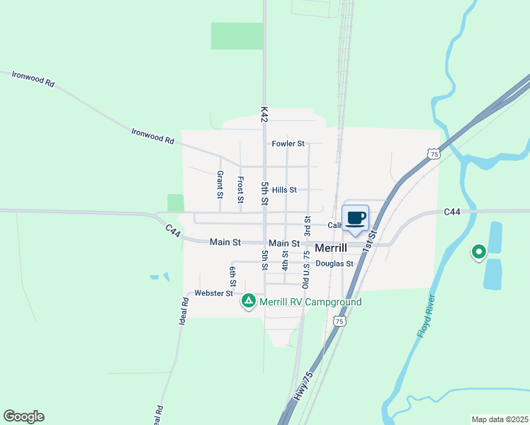 map of restaurants, bars, coffee shops, grocery stores, and more near 521 Center Street in Merrill