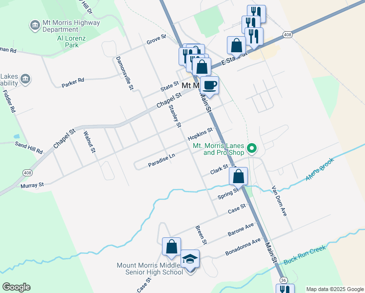 map of restaurants, bars, coffee shops, grocery stores, and more near 37 Hopkins Street in Mount Morris