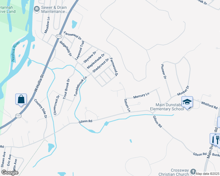 map of restaurants, bars, coffee shops, grocery stores, and more near 129 Hawthorne Village Road in Nashua