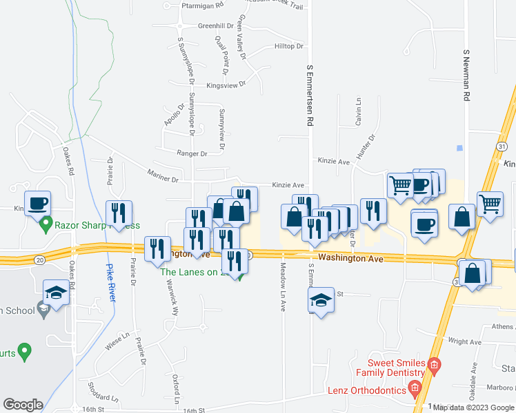map of restaurants, bars, coffee shops, grocery stores, and more near 926 Langdon Court in Racine