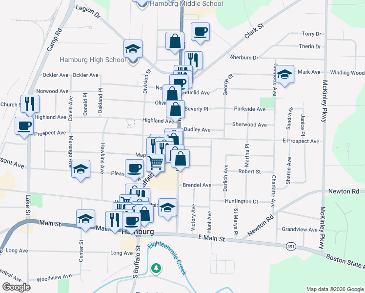 map of restaurants, bars, coffee shops, grocery stores, and more near 16 Elizabeth Street in Hamburg