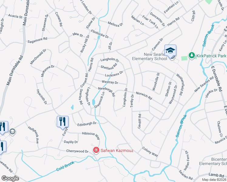 map of restaurants, bars, coffee shops, grocery stores, and more near 22 Newburgh Road in Nashua