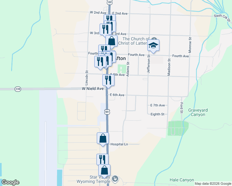 map of restaurants, bars, coffee shops, grocery stores, and more near 31 East 6th Avenue in Afton