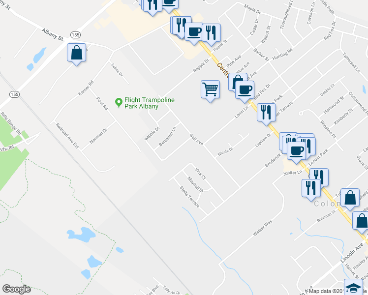 map of restaurants, bars, coffee shops, grocery stores, and more near 110 Rapple Drive in Colonie