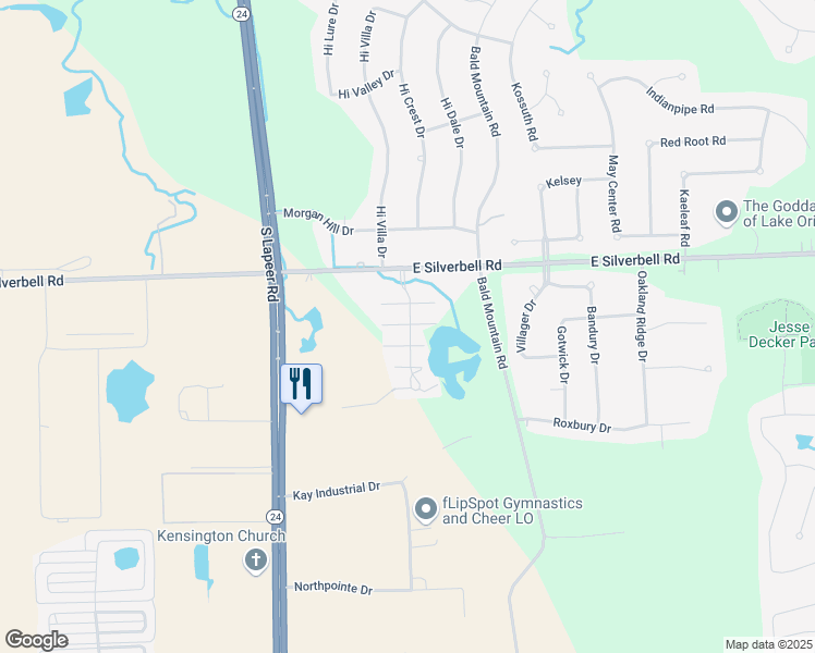 map of restaurants, bars, coffee shops, grocery stores, and more near 3999 Heron Springs Boulevard in Orion Township