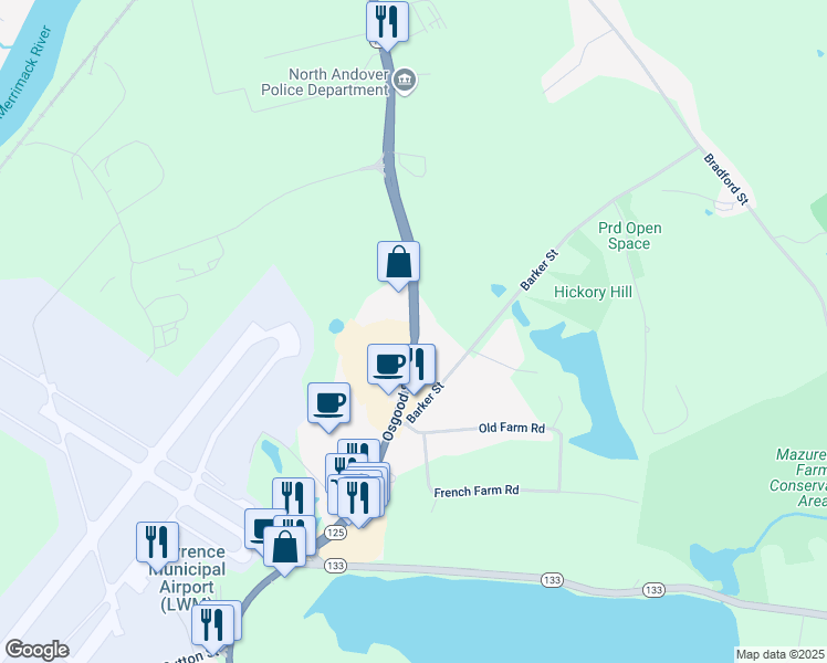 map of restaurants, bars, coffee shops, grocery stores, and more near 1284 Osgood Street in North Andover