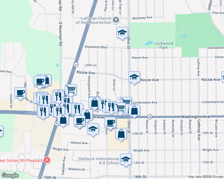 map of restaurants, bars, coffee shops, grocery stores, and more near 1000 Echo Ln in Racine