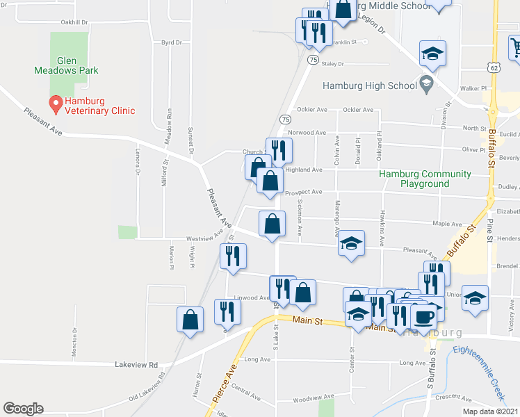 map of restaurants, bars, coffee shops, grocery stores, and more near 33 Haviland Place in Hamburg