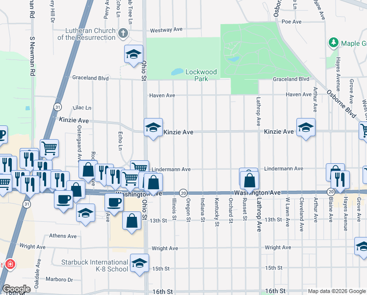 map of restaurants, bars, coffee shops, grocery stores, and more near 932 Oregon Street in Racine