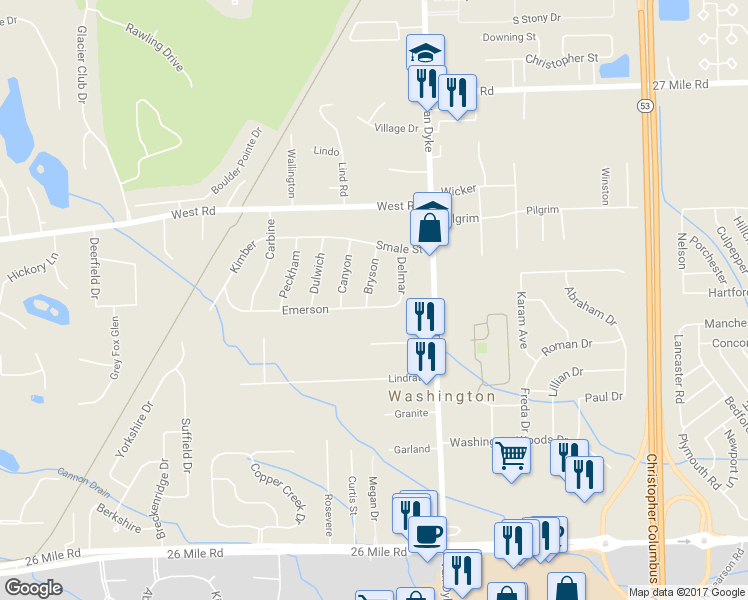 map of restaurants, bars, coffee shops, grocery stores, and more near 7625 Emerson in Washington