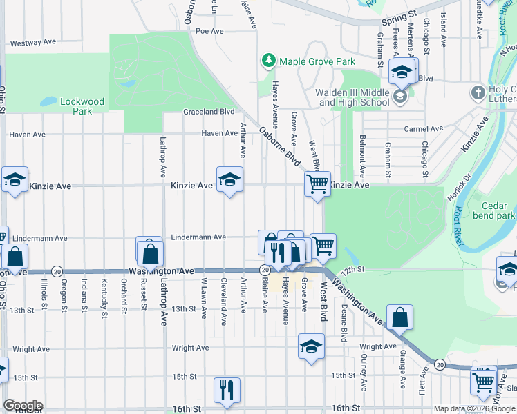 map of restaurants, bars, coffee shops, grocery stores, and more near 932 Blaine Avenue in Racine