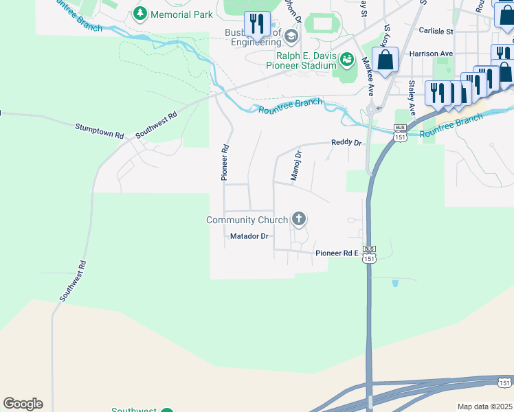 map of restaurants, bars, coffee shops, grocery stores, and more near 1050 Cadillac Drive in Platteville